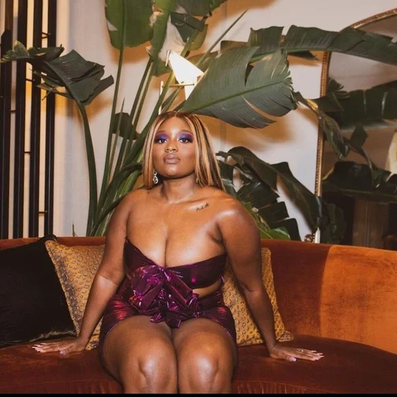 House of CB GLAM Caterina Metallic Pink Ruched Ruffle Dress Bow GIRLS NIGHT OUT - Picture 4 of 4